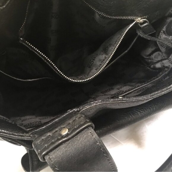 Michael Kors Leather Satchel Shoulder Bag Tote Pocket Logo Minimalist Black Grey - Picture 6 of 16